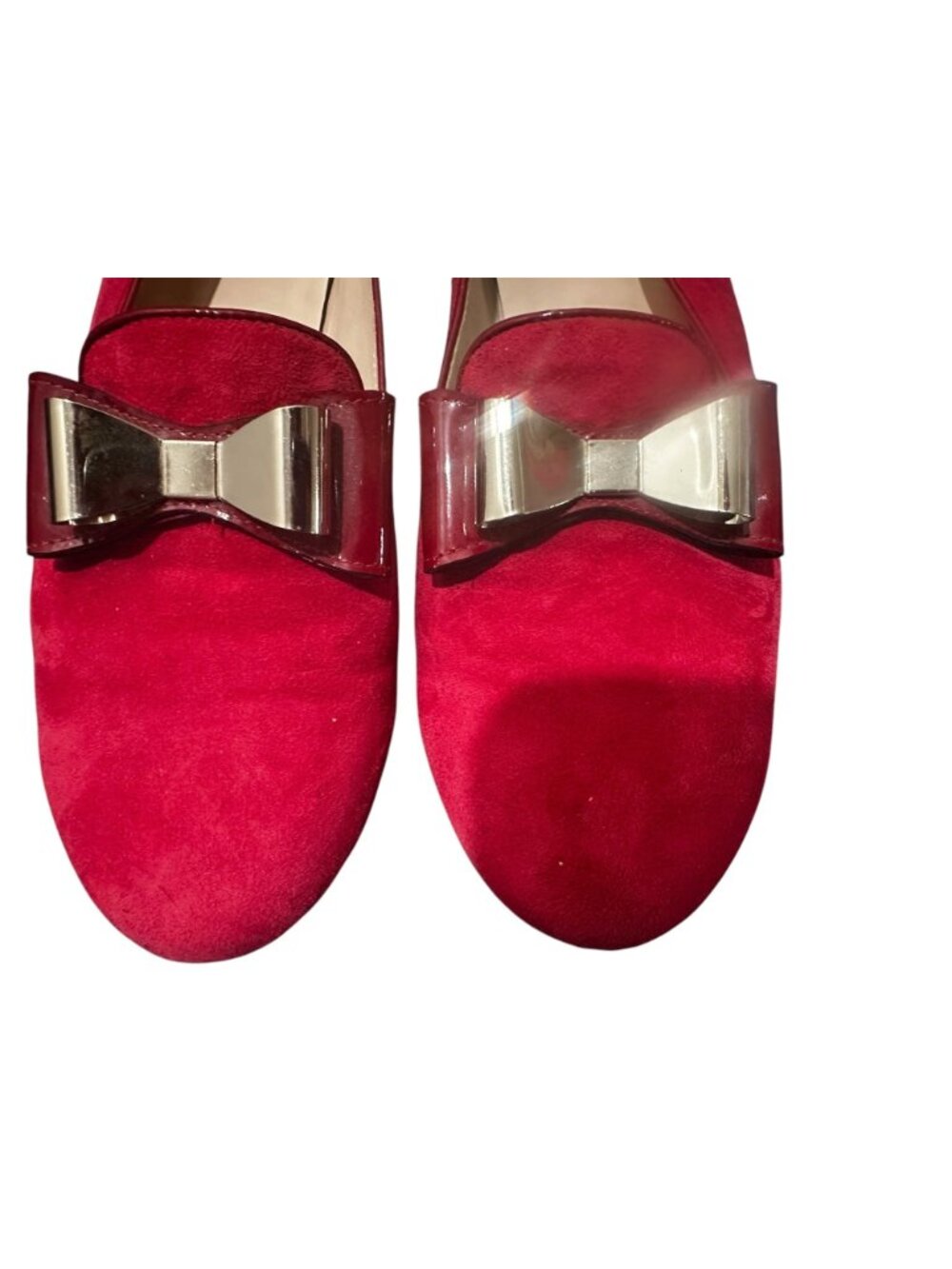 HEGOS Italy Real Suede Ballet Flat Loafers Womens 41 10 Red Bow Classic Preppy - Picture 7 of 14